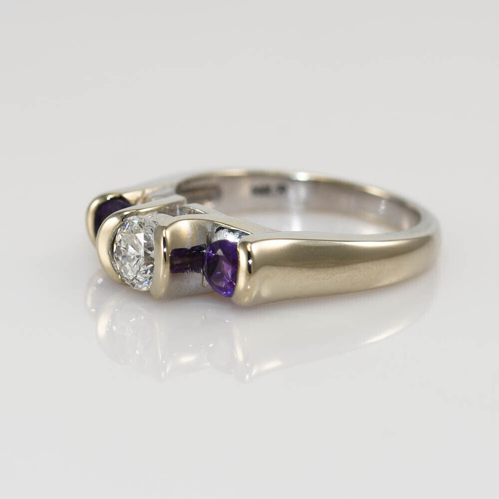 14K White Gold Diamond & Amethyst Ring,.50Ct