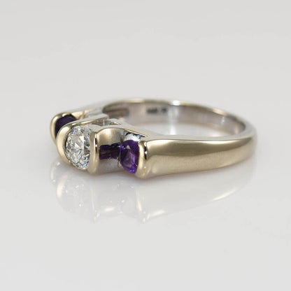 14K White Gold Diamond & Amethyst Ring,.50Ct