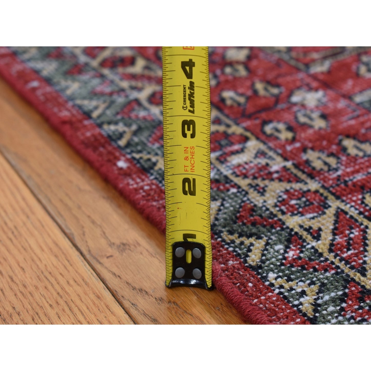 6'1"X9' Vermilion Red, Vintage Look Mamluk, Worn Wool Hand Knotted Rug