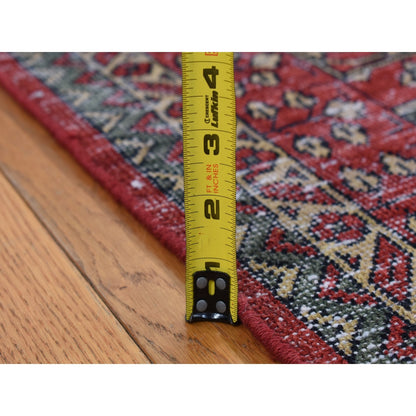 6'1"X9' Vermilion Red, Vintage Look Mamluk, Worn Wool Hand Knotted Rug