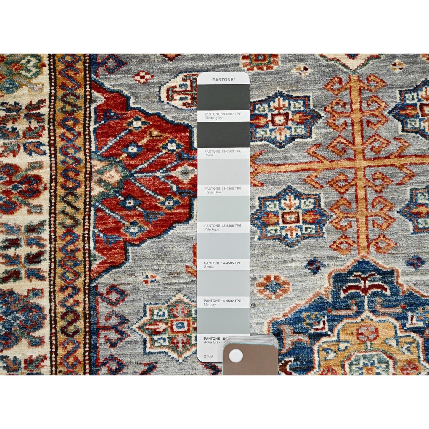 4'X6' Dolphin Gray Afghan Super Kazak Geometric Elements Oriental Rug