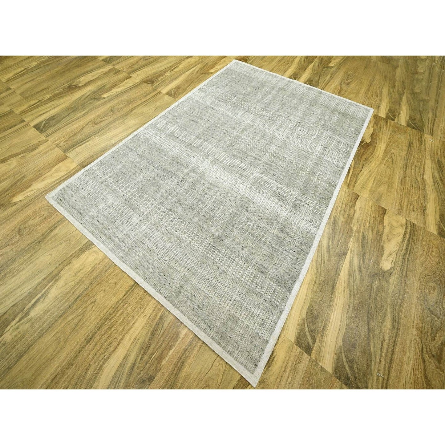 6'1"X9' Gray Natural Wool Rug Hand Knotted Oxidized Grass Design Oriental
