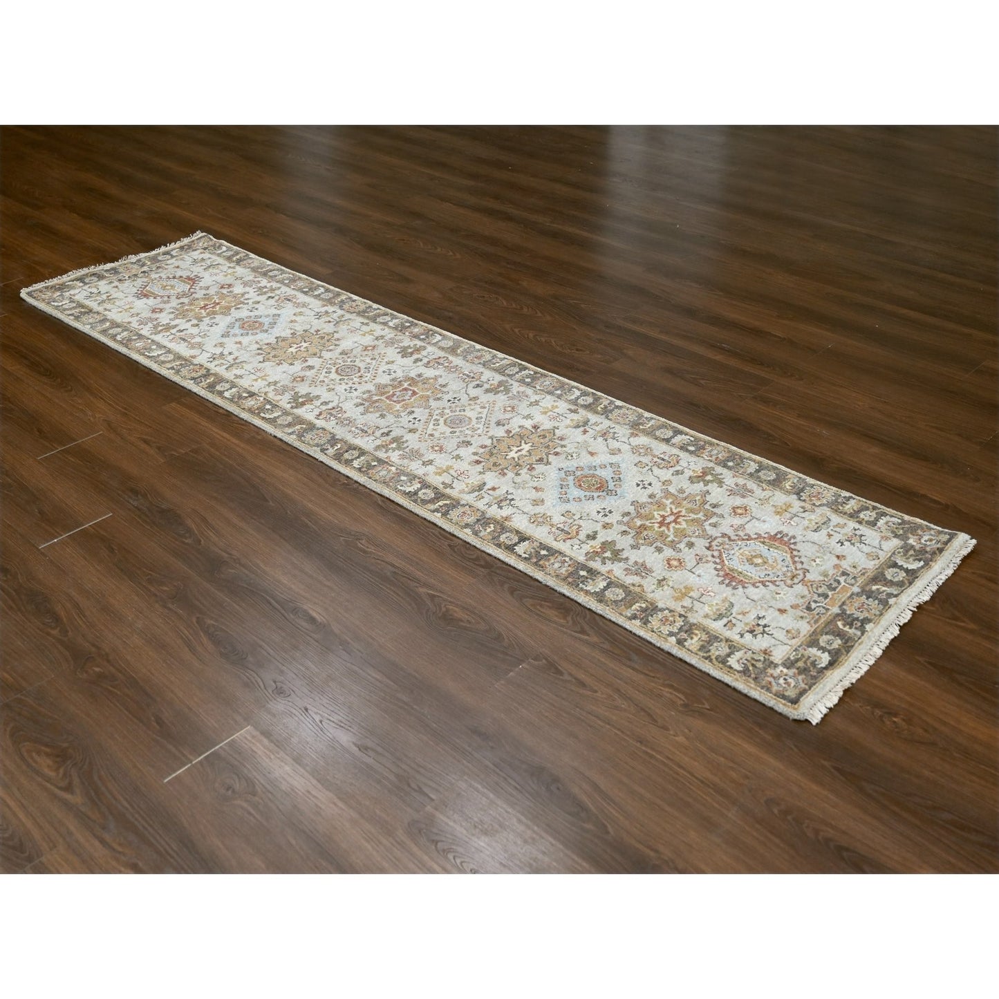 2'7"X10' Goose Gray Karjihooz Design Pure Wool Hand Knotted Runner Rug