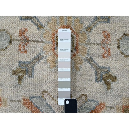 12'X17'9" Light Gray Pure Wool Hand Knotted Oushak Design Oversized Rug