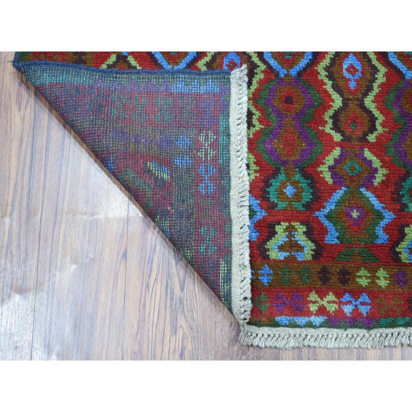 3'5"X4'8" Geometric Design Pure Wool Hand Made Colorful Afghan Tribal Rug