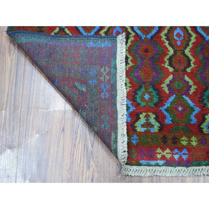 3'5"X4'8" Geometric Design Pure Wool Hand Made Colorful Afghan Tribal Rug