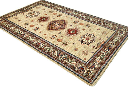 4X6 Ft Kazak Wool Area Rug Tribal Geometric Style