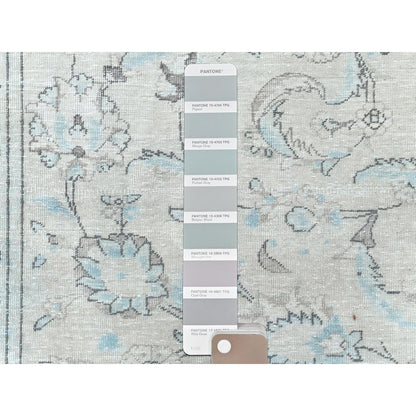 6'6"X9'7" Hand Knotted Ivory Vintage Farsian Karman Worn Wool Rug
