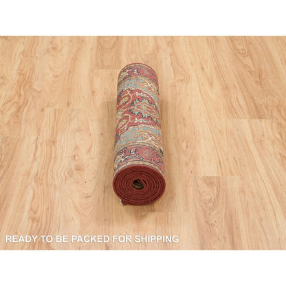 2'6"X10'1" Red Hand Knotted Fine Heris Re-Creation Wool Runner Rug