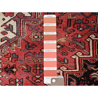 8'3"X12' Red And Ivory Spandrels Shiny Wool Hand Knotted Zoroastrian Rug