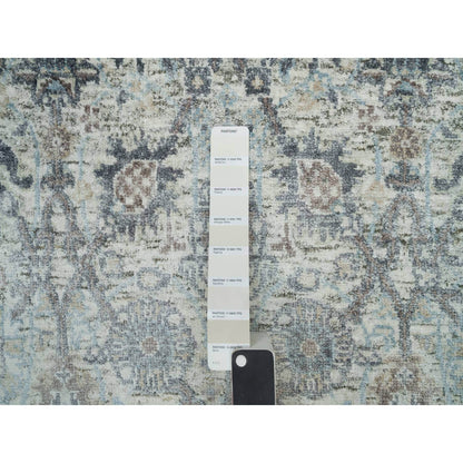 2'6"X9'10" Ivory Silk And Wool Hand Knotted Tebraz Vase Design Runner Rug