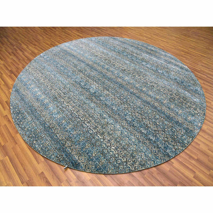 10'X10' Blue 100% Wool Hand Knotted Kohinoor Herrita Design Round Rug