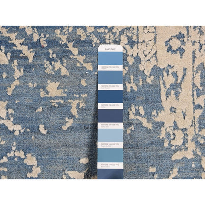 9'2"X12'1" Blue Broken Zoroastrian Design Wool And Silk Hand Knotted Rug
