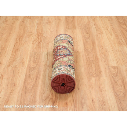 2'7"X12' Red Fine Heris Re-Creation Wool Hand Knotted Runner Rug