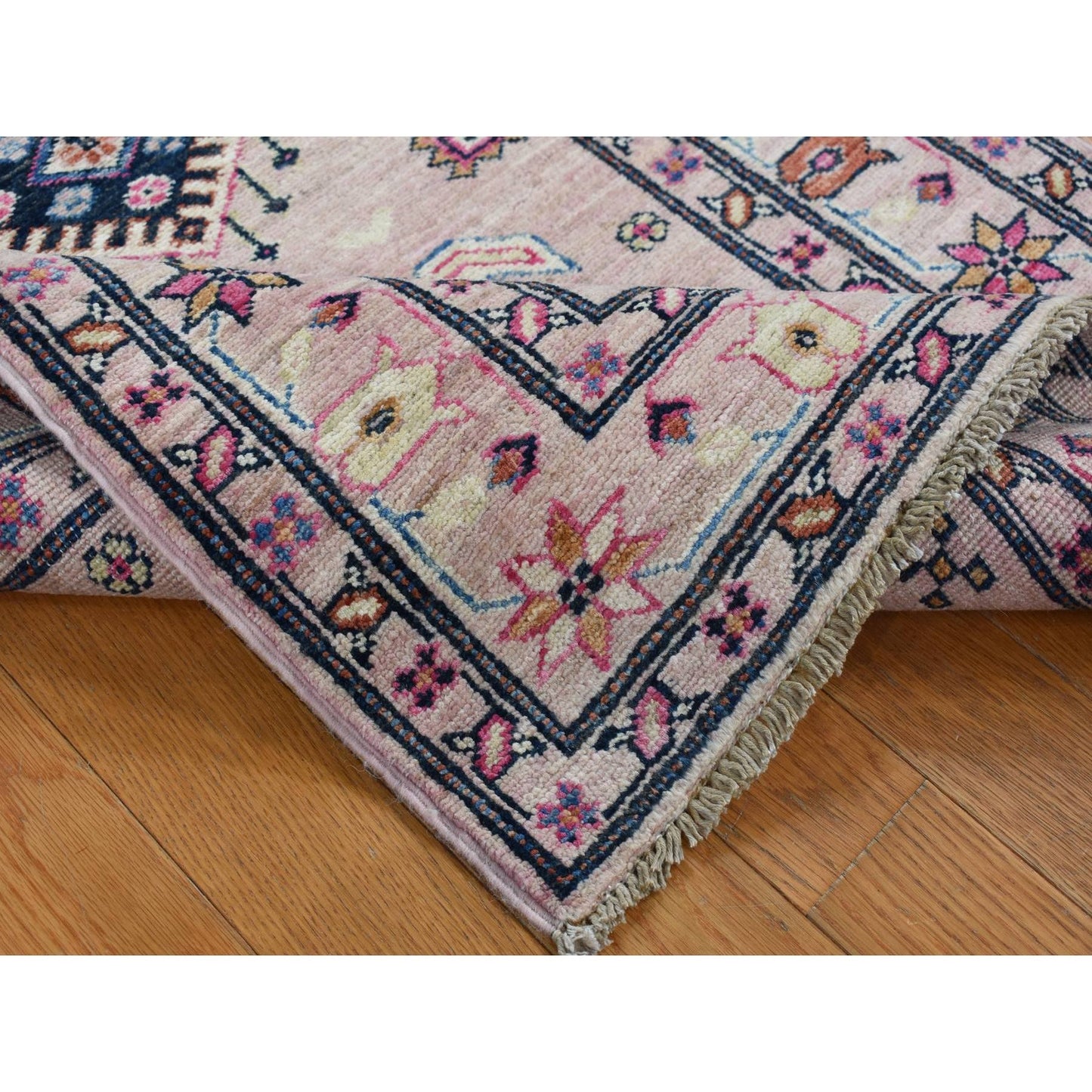 2'8"X8'10" Pink Hand Knotted Afghan Super Kazak Pure Wool Runner Rug