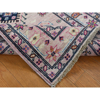 2'8"X8'10" Pink Hand Knotted Afghan Super Kazak Pure Wool Runner Rug