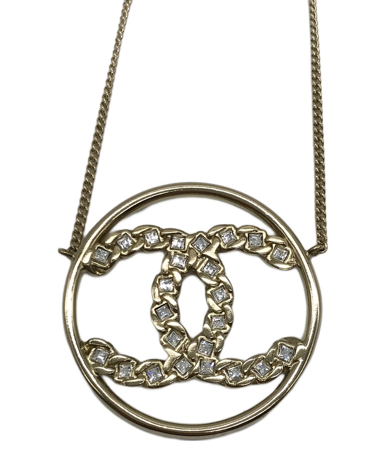 Chanel Rhinestone Coco Mark Necklace Ab1342