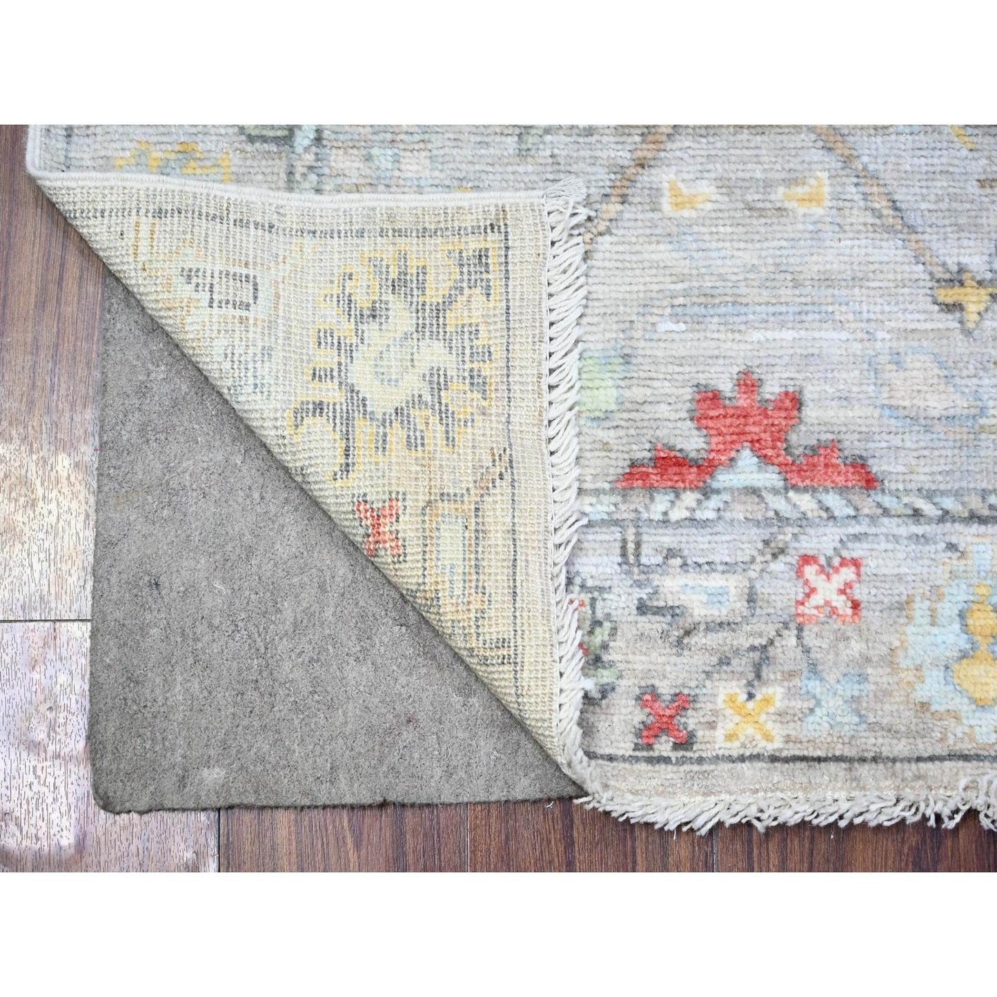 3'1"X10'6" Gray Hand Knotted Afghan Angora Oushak Pure Wool Runner Rug