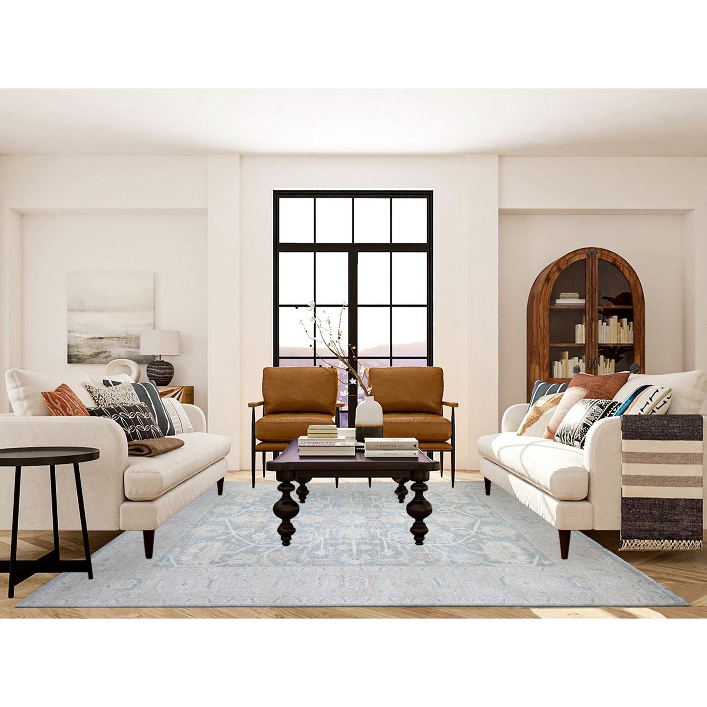 8'X9'7" Cadet Gray Finer Peshawar Soft Wool Hand Knotted Oriental Rug