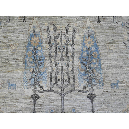 8'X8' Oyster Gray Peshawar Tree Design Hand Knotted 100% Wool Round Rug