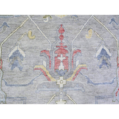 12'2"X15'5" Gray Angora Oushak Colorful Motifs Soft Wool Oriental Rug