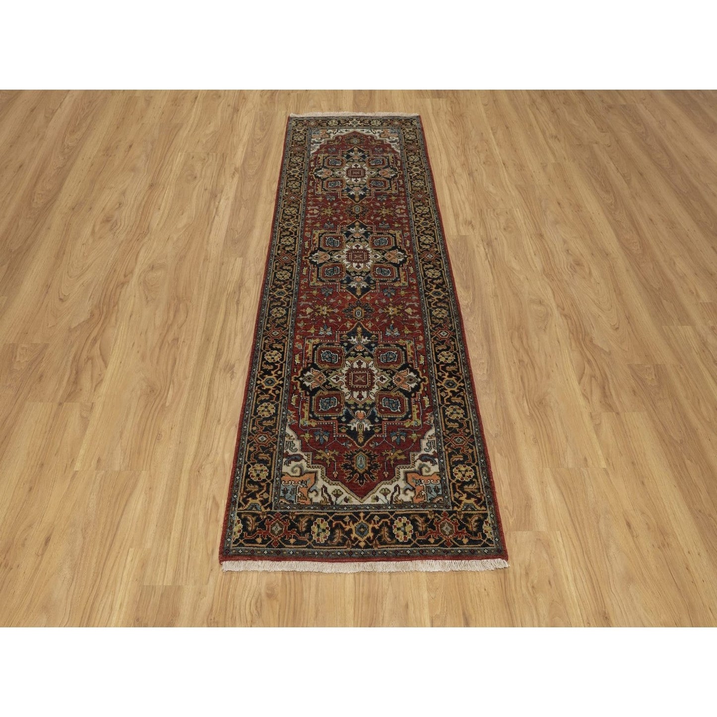 2'7"X8' Red Soft Wool Rug Antiqued Fine Heris Revival Hand Knotted Runner