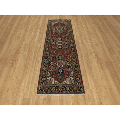 2'7"X8' Red Soft Wool Rug Antiqued Fine Heris Revival Hand Knotted Runner