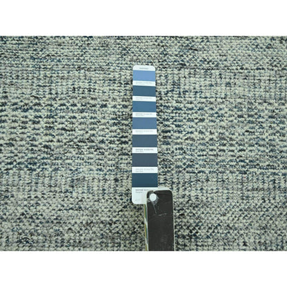 10'X13'10" Teal Blue Pure Wool Rug Oxidized Grass Design Hand Knotted
