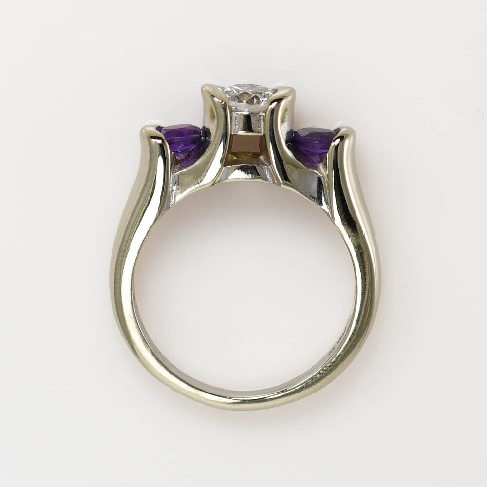 14K White Gold Diamond & Amethyst Ring,.50Ct