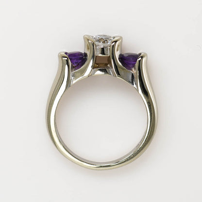 14K White Gold Diamond & Amethyst Ring,.50Ct