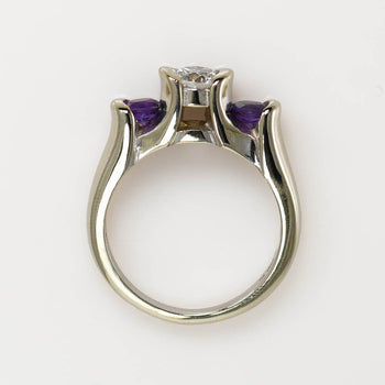 14K White Gold Diamond & Amethyst Ring,.50Ct