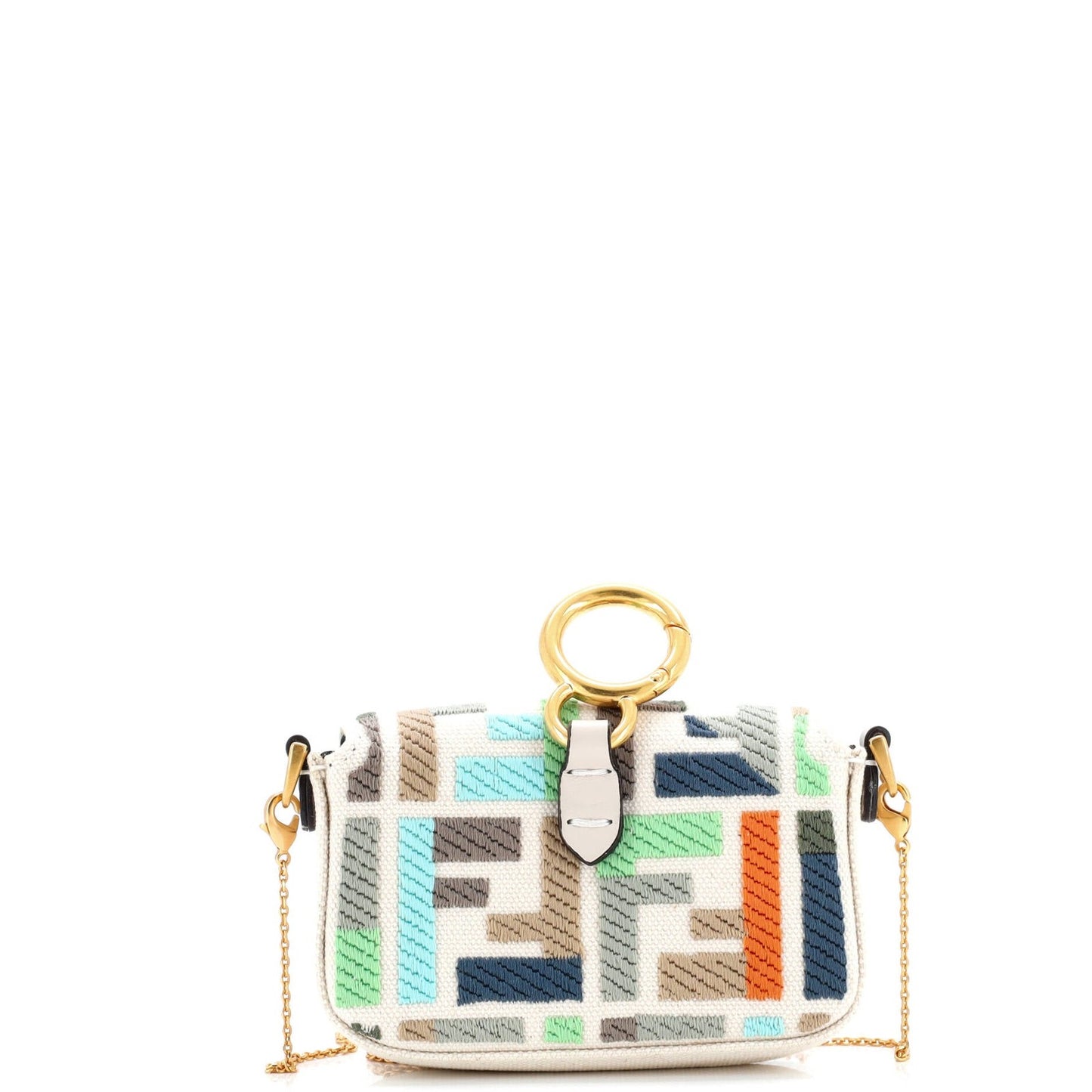 Fendi Chain Baguette Charm Bag Zucca Embroidered Canvas Nano