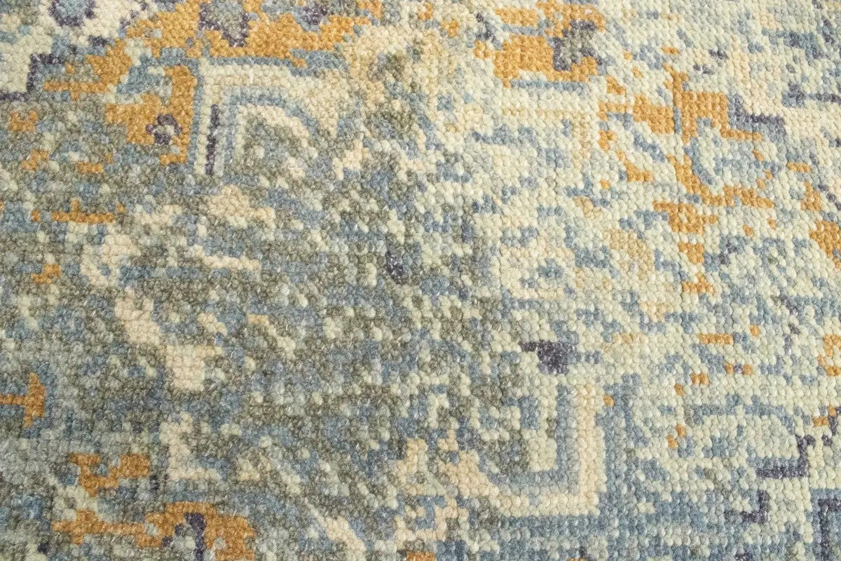 Hand-knotted muted distressed heriz wool rug transitional oriental carpet