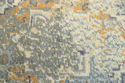 Hand-knotted muted distressed heriz wool rug transitional oriental carpet