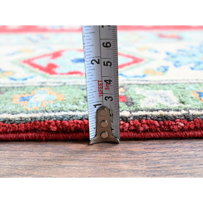 4'10"X6'10" Red Kazak With Tribal Motif Hand Knotted Soft Wool Oriental Rug
