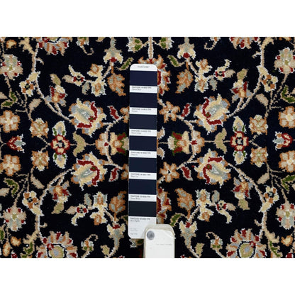 2'7"X16'4" Midnight Blue Hand Knotted Nain 250 Kpsi Wool-Silk Runner Rug