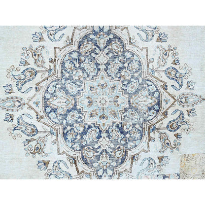 7'2"X10'1" Blue Vintage Zoroastrian Karman Worn Down Wool Hand Knotted Rug