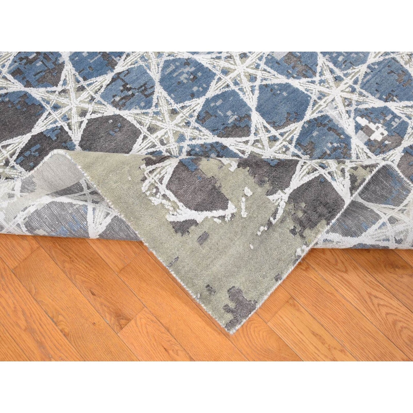10'X14'1" Gray The Honeycomb Design Hand Knotted Wool And Silk Rug