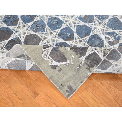 10'X14'1" Gray The Honeycomb Design Hand Knotted Wool And Silk Rug
