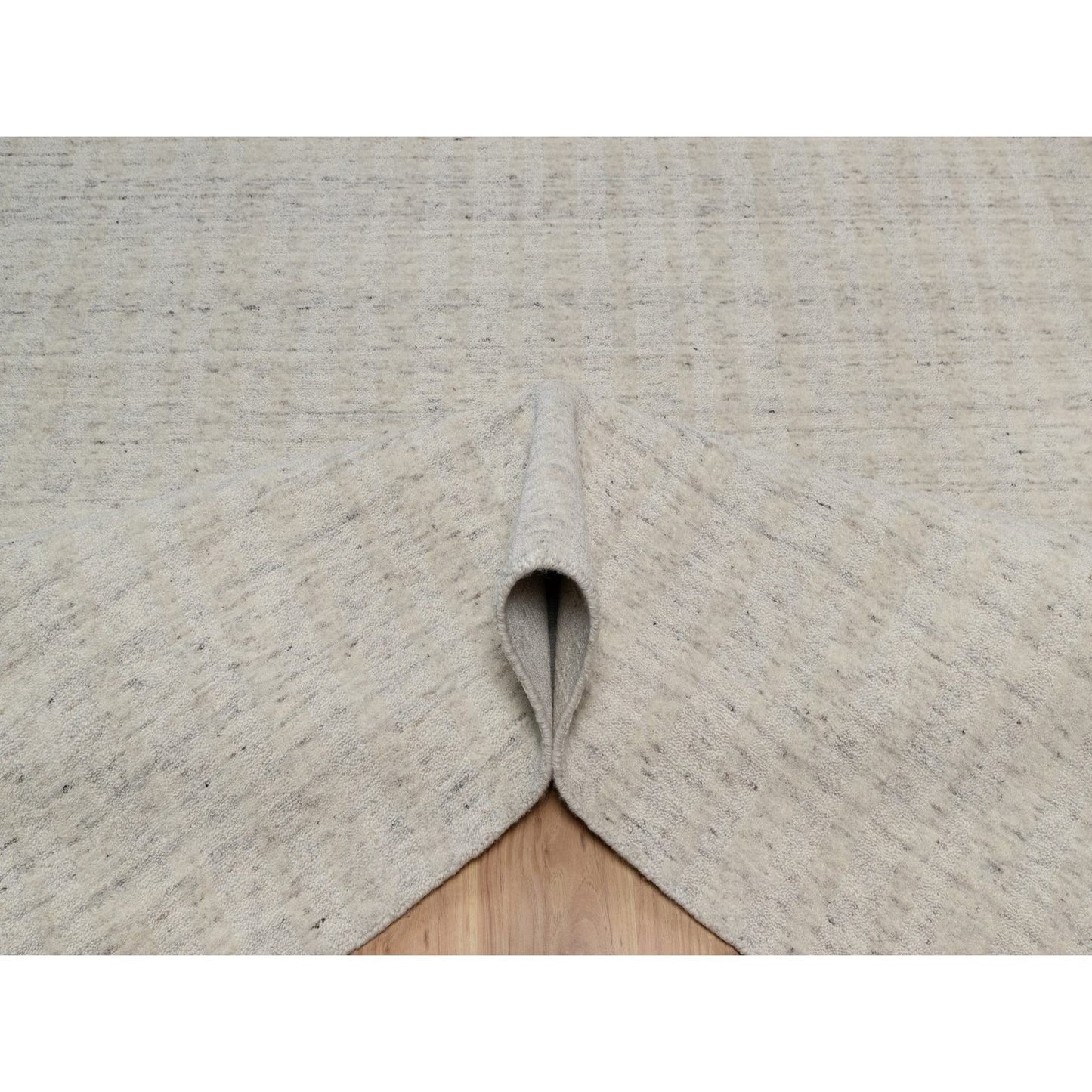 8'1"X10' Ivory Hand Loomed Vertical Stripes Design Natural Wool Rug