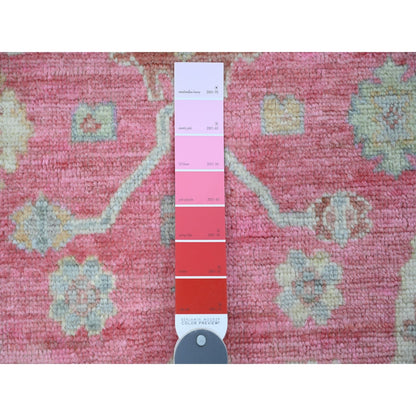4'1"X6' Punch Pink Afghan Angora Oushak Leaf Design Hand Knotted Wool Rug