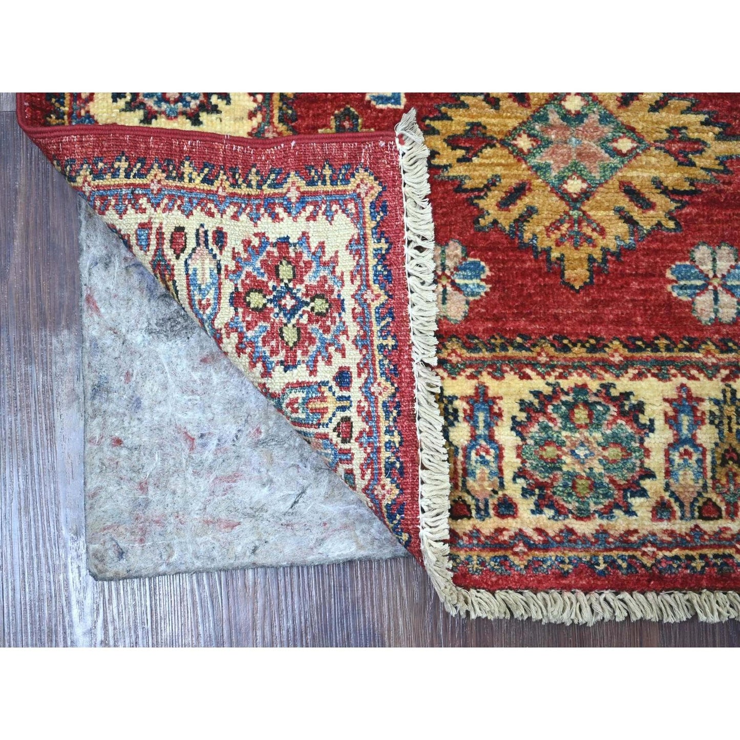 2'7"x4' Red Afghan Super Kazak Medallions Design Hand Knotted Wool Rug