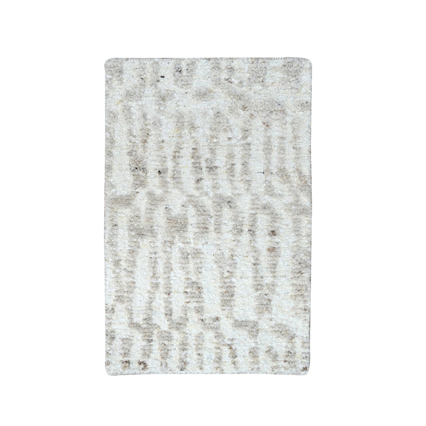 Rug 2'x3' Ivory Minimalist Swedish Design Hand Knotted Wool Sample Mat