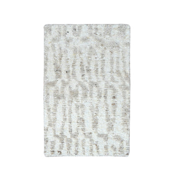 Rug 2'x3' Ivory Minimalist Swedish Design Hand Knotted Wool Sample Mat