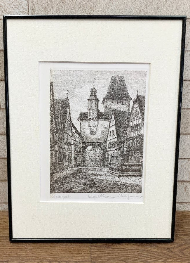 Ernst Geissendorfer Original Etching "Rothenburg Ob Der Tauber" Signed German