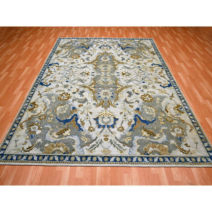8'1"X10'2" Ivory Zoroastrian Ispahan Inspired Hand Knotted 100% Wool Rug