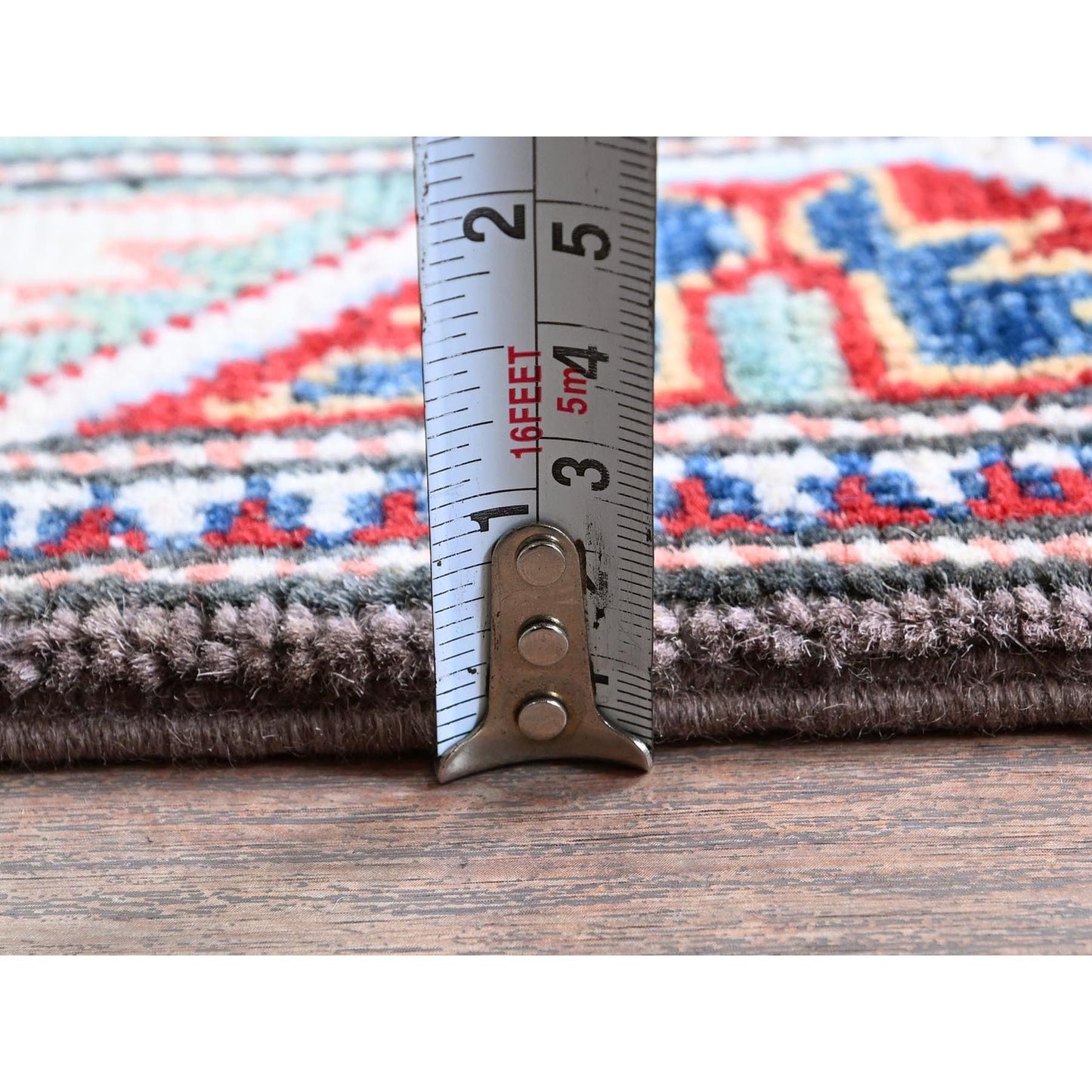 2'8"X12' Gray Kazak Medallions Design Hand Knotted Soft Wool Runner Rug