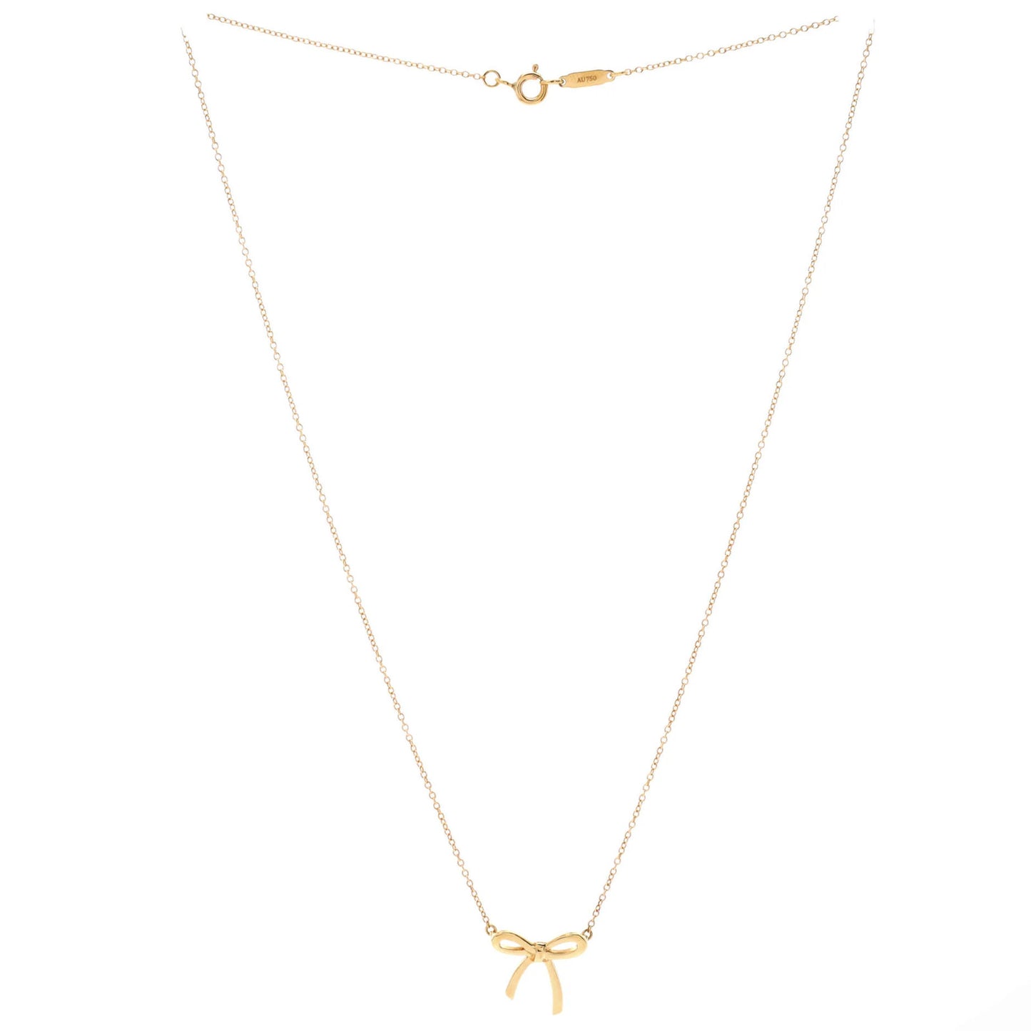 Tiffany & Co. Bow Pendant Necklace 18K Yellow Gold Mini