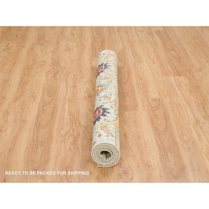 5'2"X7'4" Tan,Hand Knotted Sickle Leaf Silk Textured Wool Oriental Rug