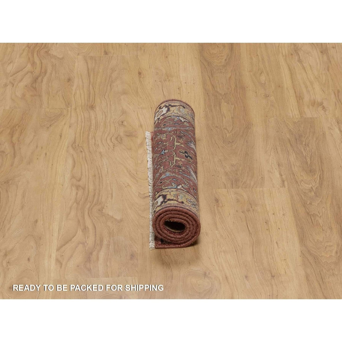 2'1"X3'3" Red Hand Knotted Antiqued Fine Heris Re-Creation Wool Mat Rug